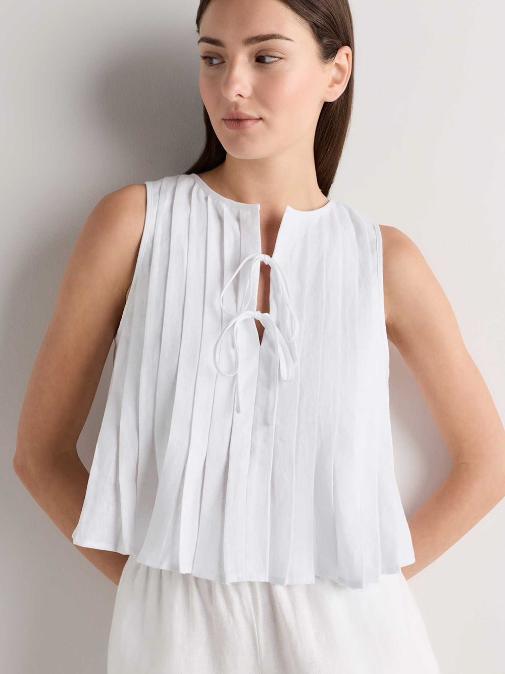 Quince European Linen Pleated Tank White Medium